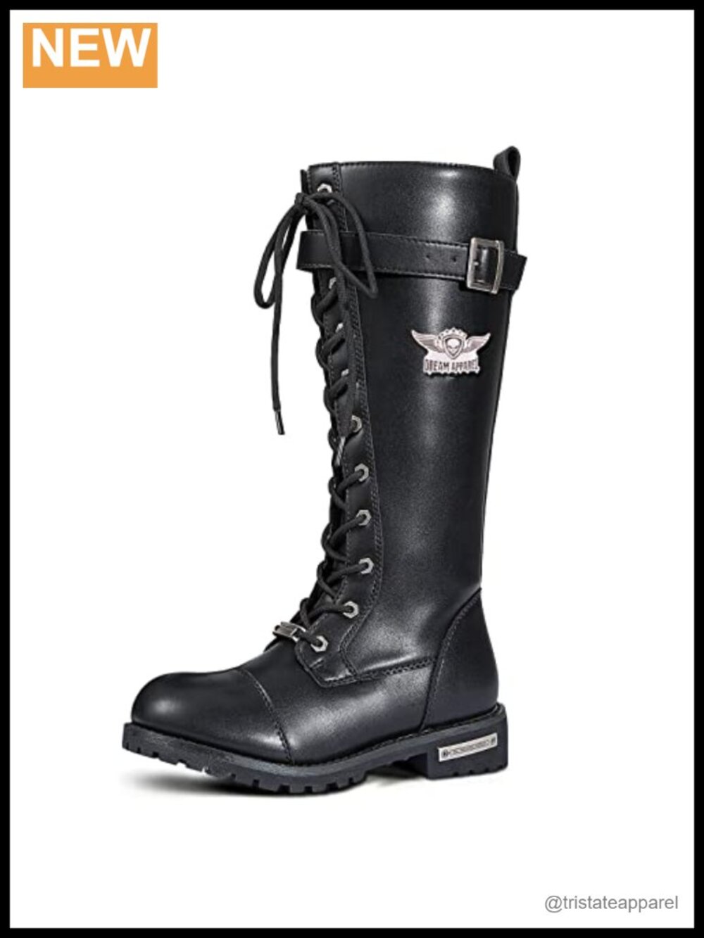 Women's Knee High Motorcycle Boots with Side Zipper, Lace Up Combat Boots